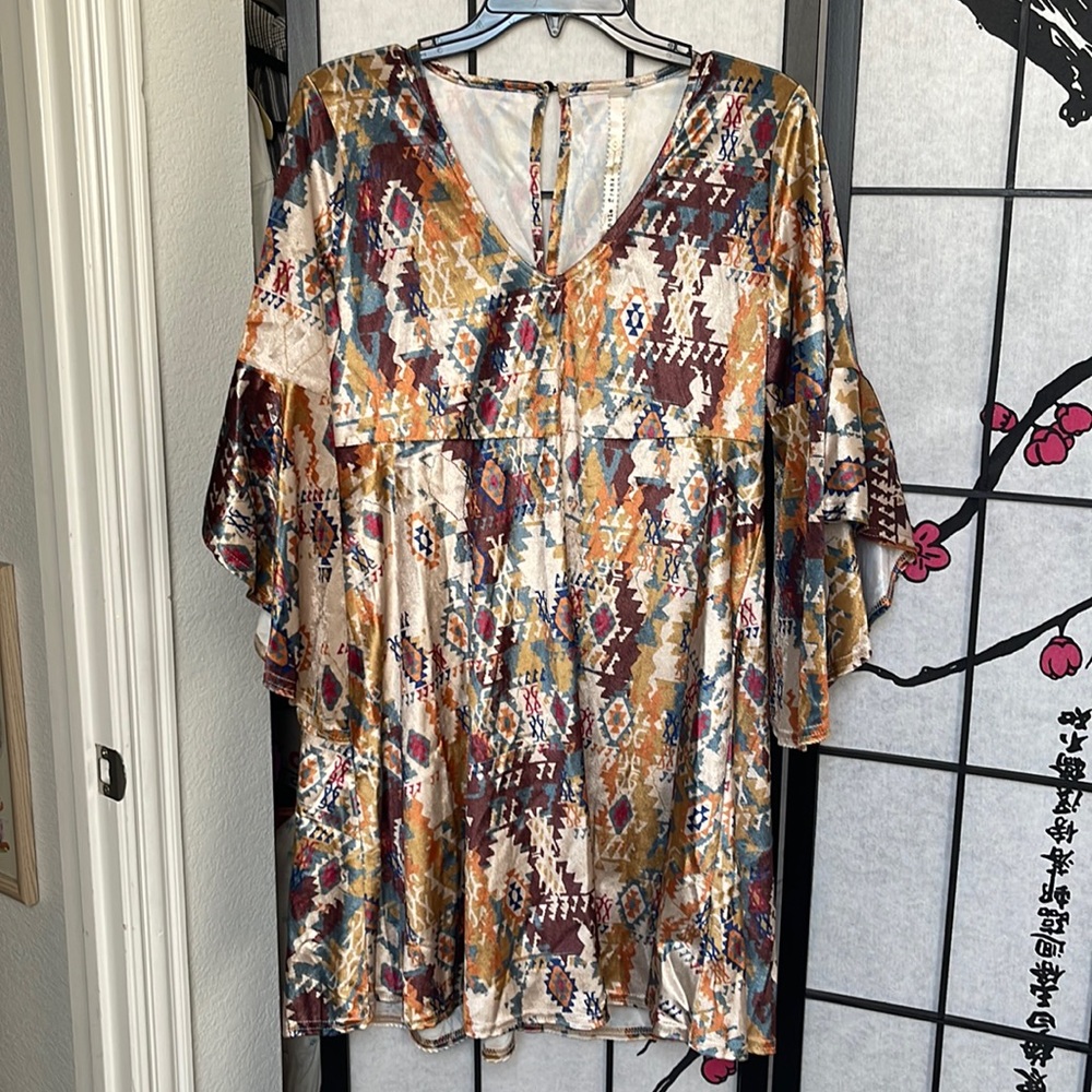 Uncle Frank Boutique Colorful Bohemian Long Sleeve Dress Small